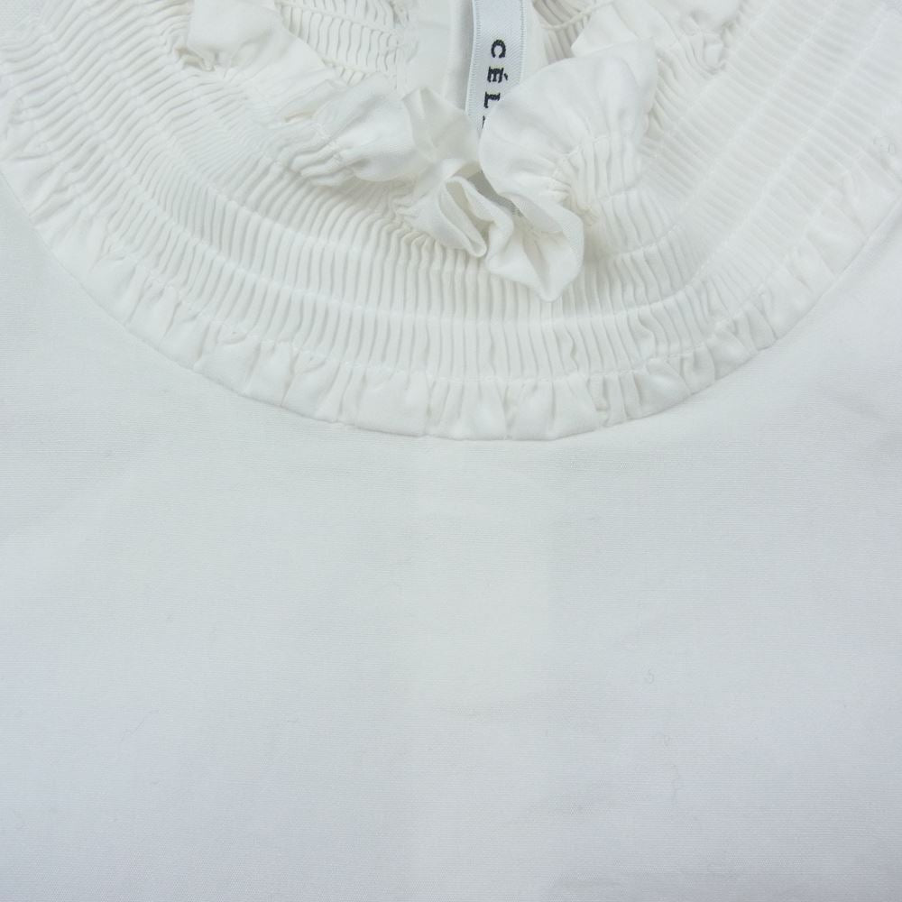 セルリ 17-051-500-3011 Deuxieme Classe ドゥーズイエムクラス取り扱い 襟袖フリルギャザー切替 ボトルネック プルオーバー ブラウス 長袖 シャツ ホワイト系 F【中古】