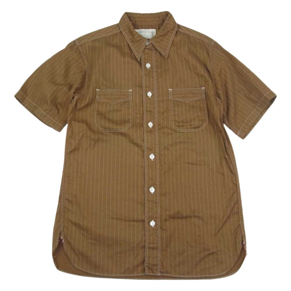 SUGAR CANE シュガーケーン SC38700 FICTION ROMANCE 8.5oz ウォバッシュ ストライプ 半袖 ワーク シャツ ブラウン系 S【中古】