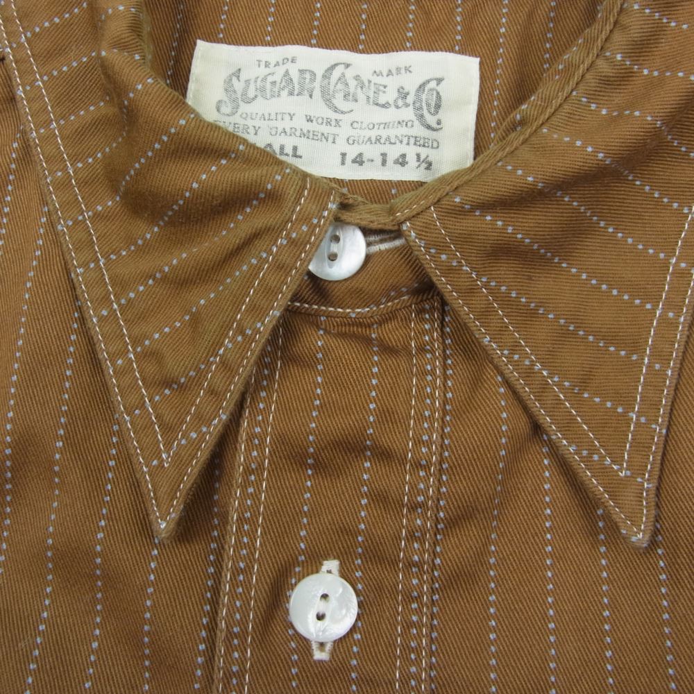 SUGAR CANE シュガーケーン SC38700 FICTION ROMANCE 8.5oz ウォバッシュ ストライプ 半袖 ワーク シャツ ブラウン系 S【中古】
