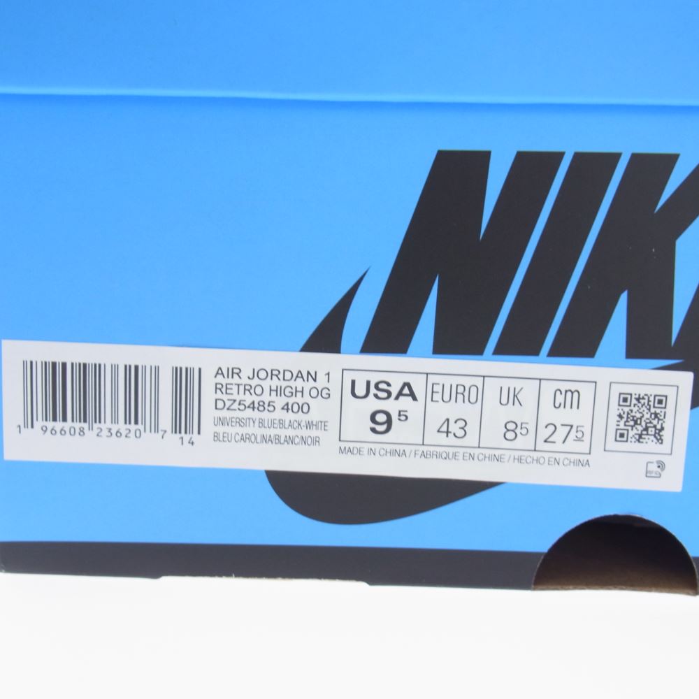 NIKE AIR JORDAN ナイキ ジョーダン DZ5485-400 1 AJ1 Retro High OG University Blue UNC Toe レトロ ハイ ユニバーシティブルー UNC トゥ ハイカット スニーカー ブルー系 ホワイト系 27.5cm【新古品】【未使用】【中古】