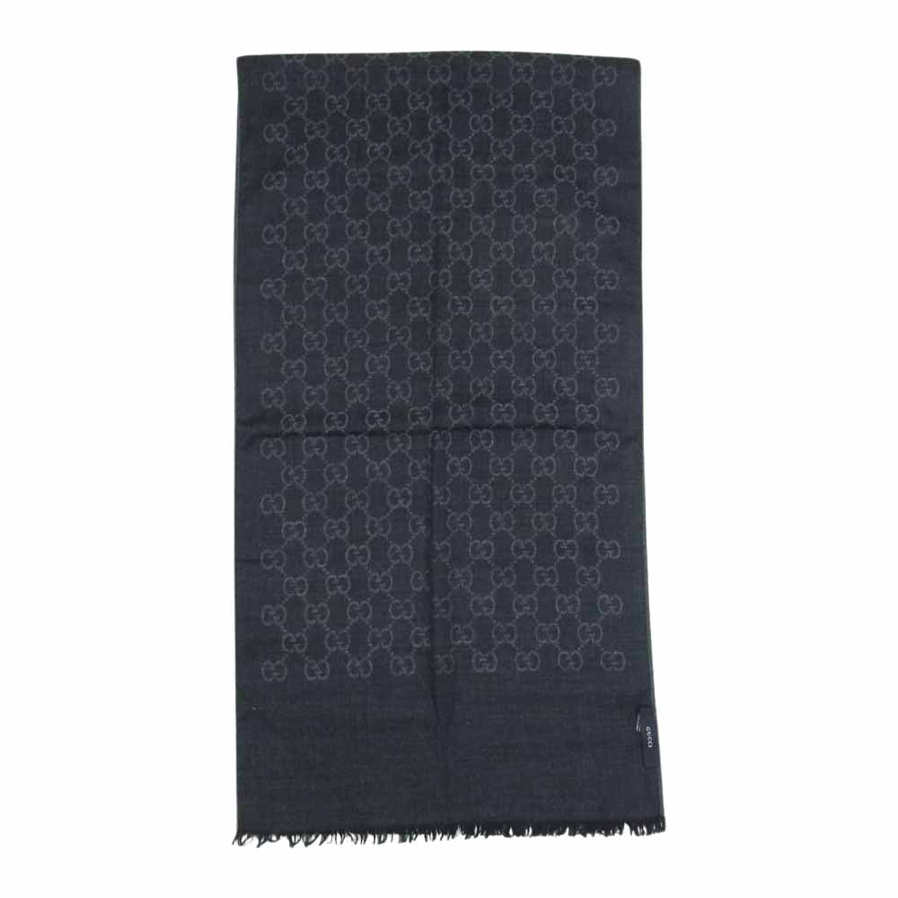 GUCCI グッチ GG ウール シルク混 ストール ブラック系 グレー系【中古】