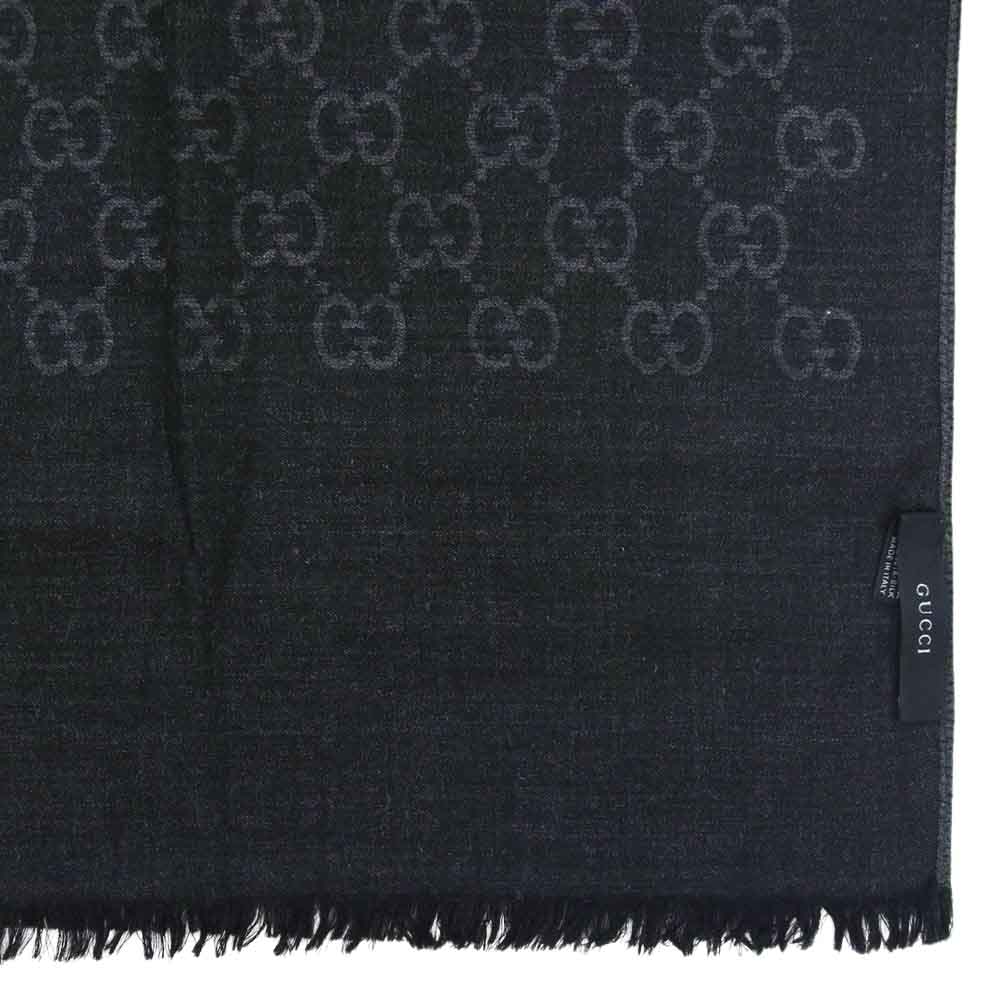 GUCCI グッチ GG ウール シルク混 ストール ブラック系 グレー系【中古】