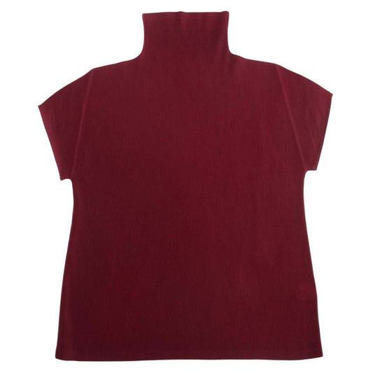 PLEATS PLEASE プリーツプリーズ イッセイミヤケ プリーツ加工 細プリーツ ボトルネック カットソー 半袖  エンジ系【中古】