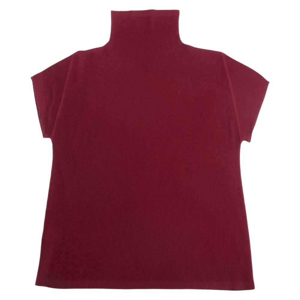 PLEATS PLEASE プリーツプリーズ イッセイミヤケ プリーツ加工 細プリーツ ボトルネック カットソー 半袖  エンジ系【中古】