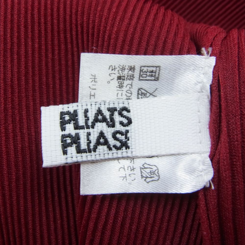 PLEATS PLEASE プリーツプリーズ イッセイミヤケ プリーツ加工 細プリーツ ボトルネック カットソー 半袖  エンジ系【中古】