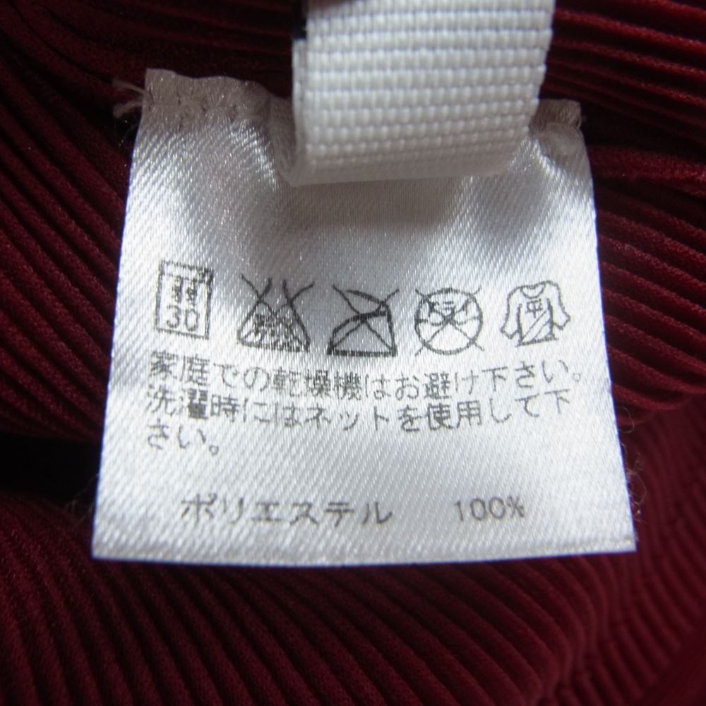 PLEATS PLEASE プリーツプリーズ イッセイミヤケ プリーツ加工 細プリーツ ボトルネック カットソー 半袖  エンジ系【中古】