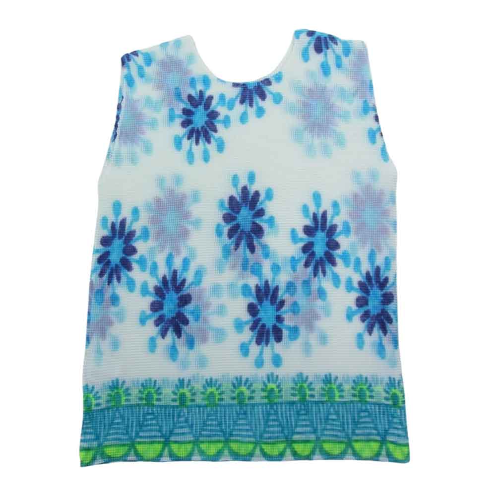 ISSEY MIYAKE イッセイミヤケ MI11FR512 me ミー ボックスプリーツ加工 フラワー ノースリーブ カットソー ホワイト ブルー ホワイト系【中古】