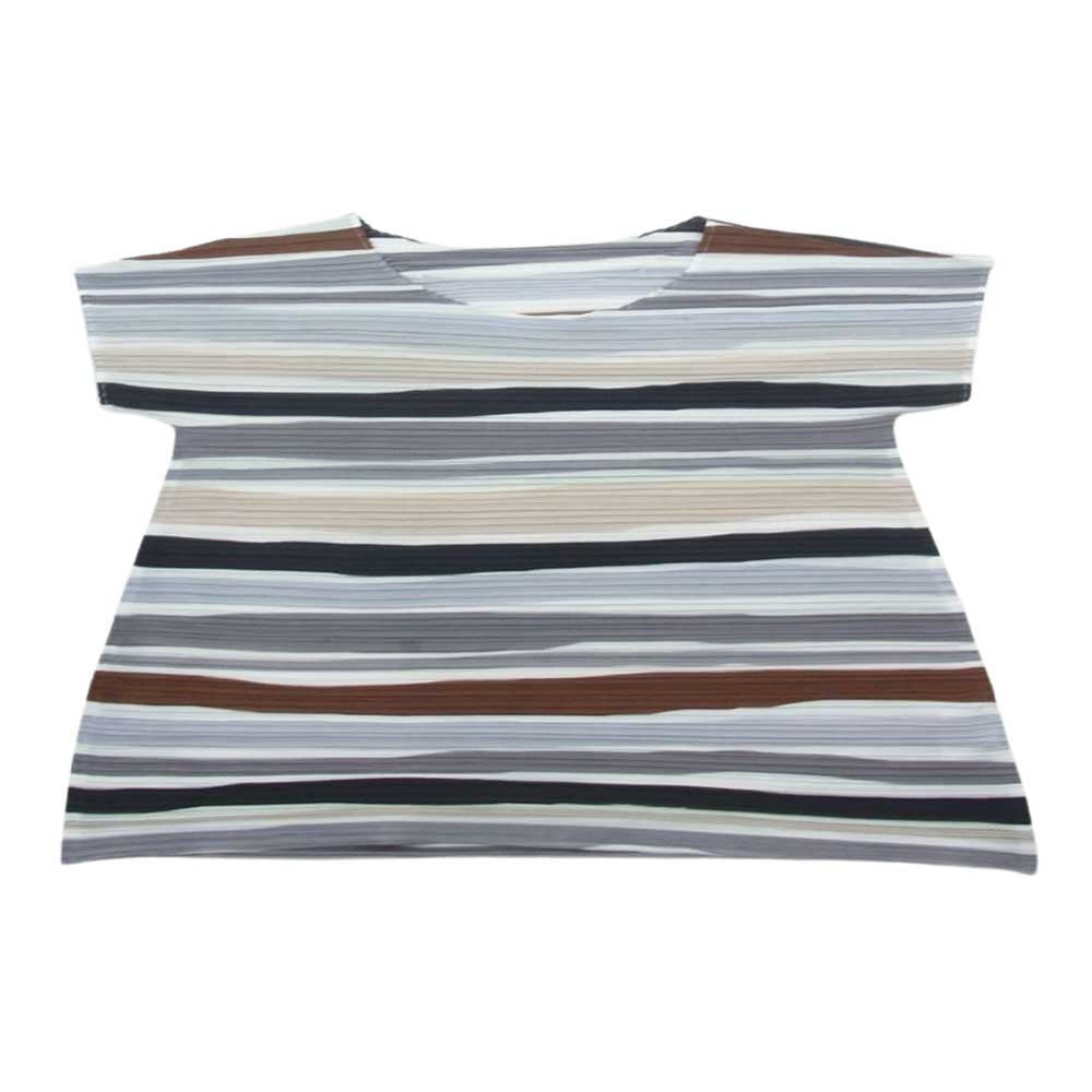PLEATS PLEASE プリーツプリーズ イッセイミヤケ PP31-JK624 プリーツ加工 横プリーツ ボーダー カットソー 半袖 マルチカラー系 3【美品】【中古】