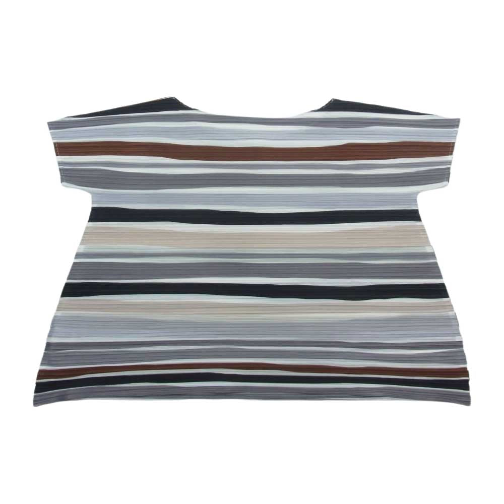 PLEATS PLEASE プリーツプリーズ イッセイミヤケ PP31-JK624 プリーツ加工 横プリーツ ボーダー カットソー 半袖 マルチカラー系 3【美品】【中古】