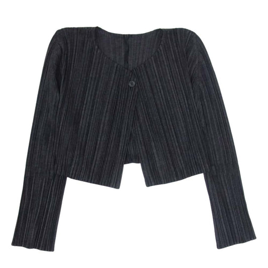 PLEATS PLEASE プリーツプリーズ イッセイミヤケ PP91-J0128 プリーツ加工 1ボタン ボレロ ショート丈 カーディガン 長袖 ブラック ブラック系【美品】【中古】