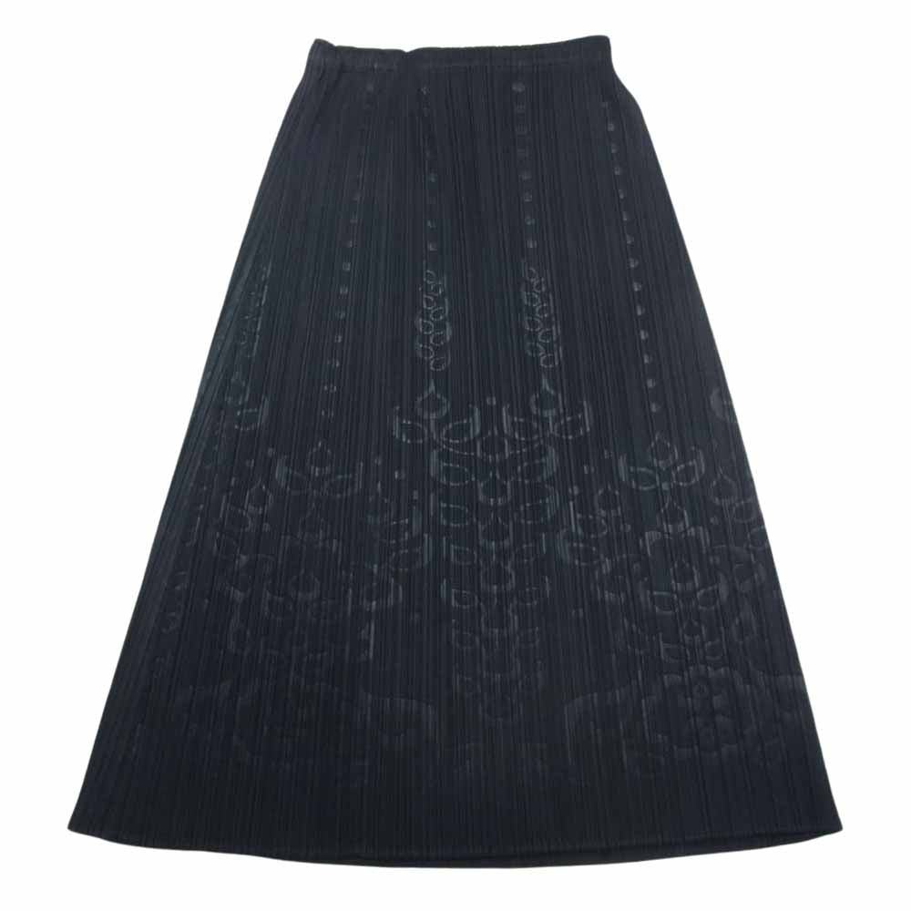 PLEATS PLEASE プリーツプリーズ イッセイミヤケ PP41-JG795 プリーツ加工 型押し 総柄 ロング スカート ブラック系 1【美品】【中古】
