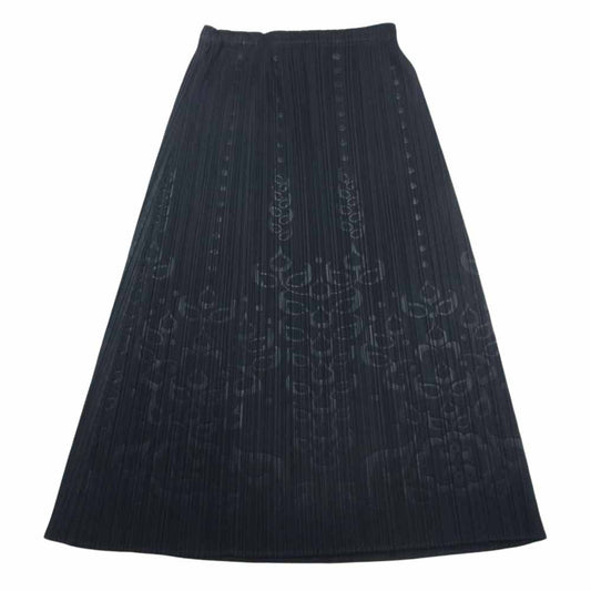PLEATS PLEASE プリーツプリーズ イッセイミヤケ PP41-JG795 プリーツ加工 型押し 総柄 ロング スカート ブラック系 1【美品】【中古】