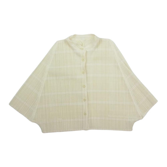 PLEATS PLEASE プリーツプリーズ イッセイミヤケ PP61-JO662 プリーツ加工 スタンドカラー ショート丈 ポンチョ ブラウス シャツ オフホワイト系 3【美品】【中古】