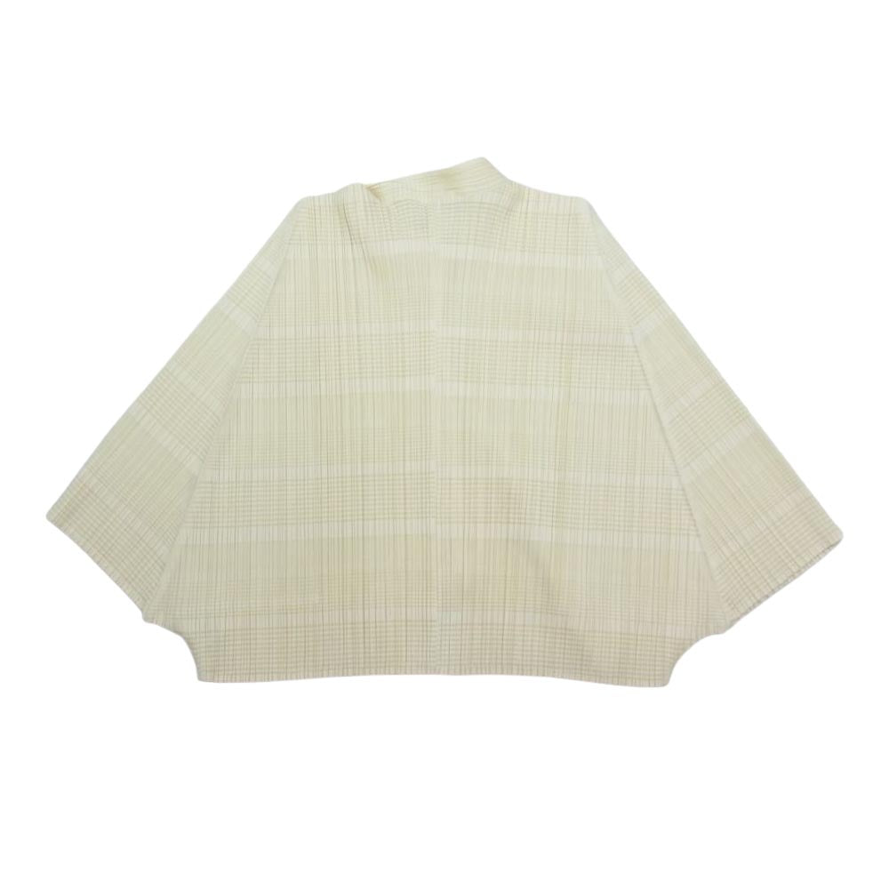 PLEATS PLEASE プリーツプリーズ イッセイミヤケ PP61-JO662 プリーツ加工 スタンドカラー ショート丈 ポンチョ ブラウス シャツ オフホワイト系 3【美品】【中古】