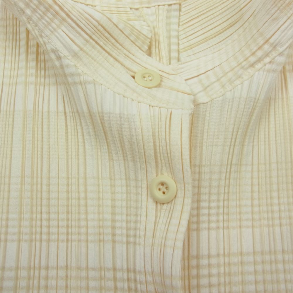 PLEATS PLEASE プリーツプリーズ イッセイミヤケ PP61-JO662 プリーツ加工 スタンドカラー ショート丈 ポンチョ ブラウス シャツ オフホワイト系 3【美品】【中古】