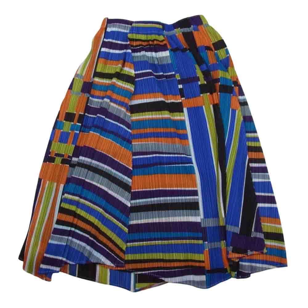 PLEATS PLEASE プリーツプリーズ イッセイミヤケ PP31-JG765 プリーツ加工 マルチカラー ランダムストライプ 変形 スカート  マルチカラー系 3【美品】【中古】