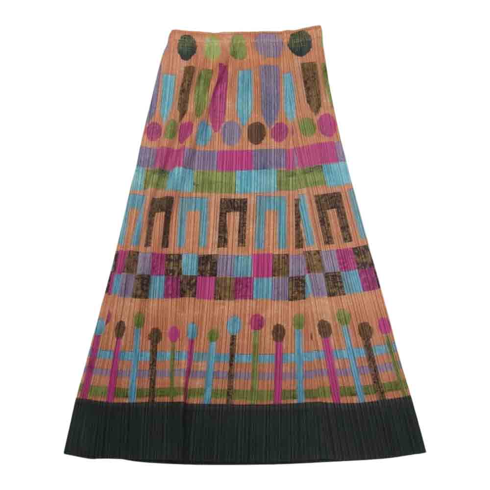 PLEATS PLEASE プリーツプリーズ イッセイミヤケ PP61-JG654 プリーツ加工 総柄 ロング スカート オレンジ マルチカラー系 1【中古】