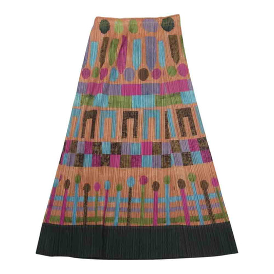 PLEATS PLEASE プリーツプリーズ イッセイミヤケ PP61-JG654 プリーツ加工 総柄 ロング スカート オレンジ マルチカラー系 1【中古】