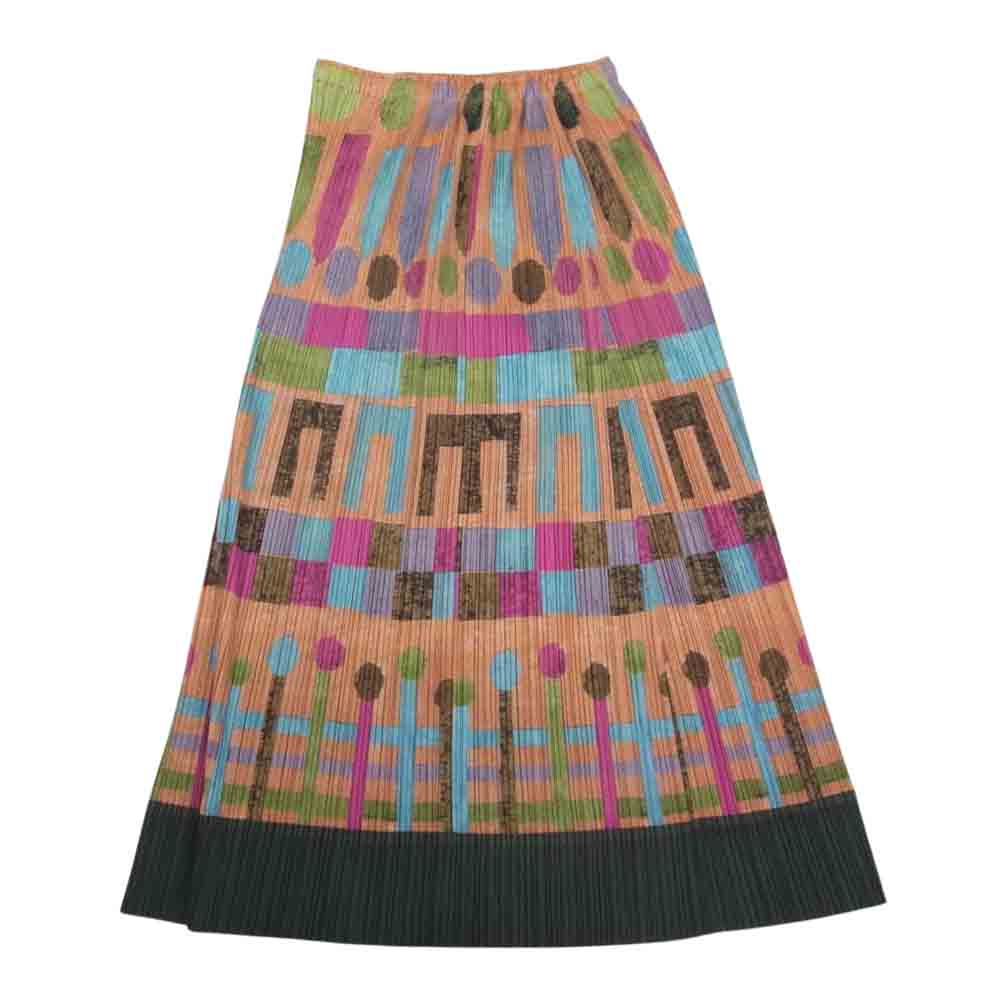 PLEATS PLEASE プリーツプリーズ イッセイミヤケ PP61-JG654 プリーツ加工 総柄 ロング スカート オレンジ マルチカラー系 1【中古】