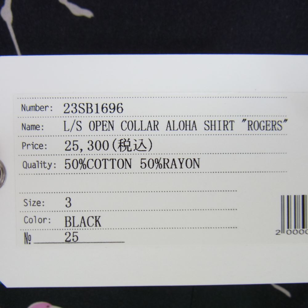 ベドウィン 23SB1696 L/S OPEN COLLAR ALOHA SHIRT ROGERS オープンカラー アロハ シャツ 長袖 ブラック系 3【中古】