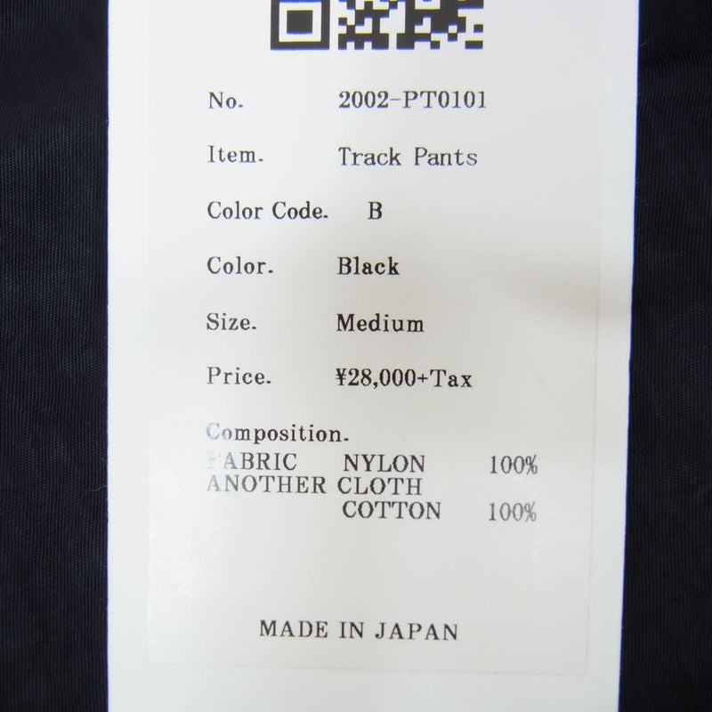 クオン 20SS 2002-PT0101 Track Pants トラックパンツ 塩縮ナイロン サイド襤褸 ブラック系 M【極上美品】【中古】