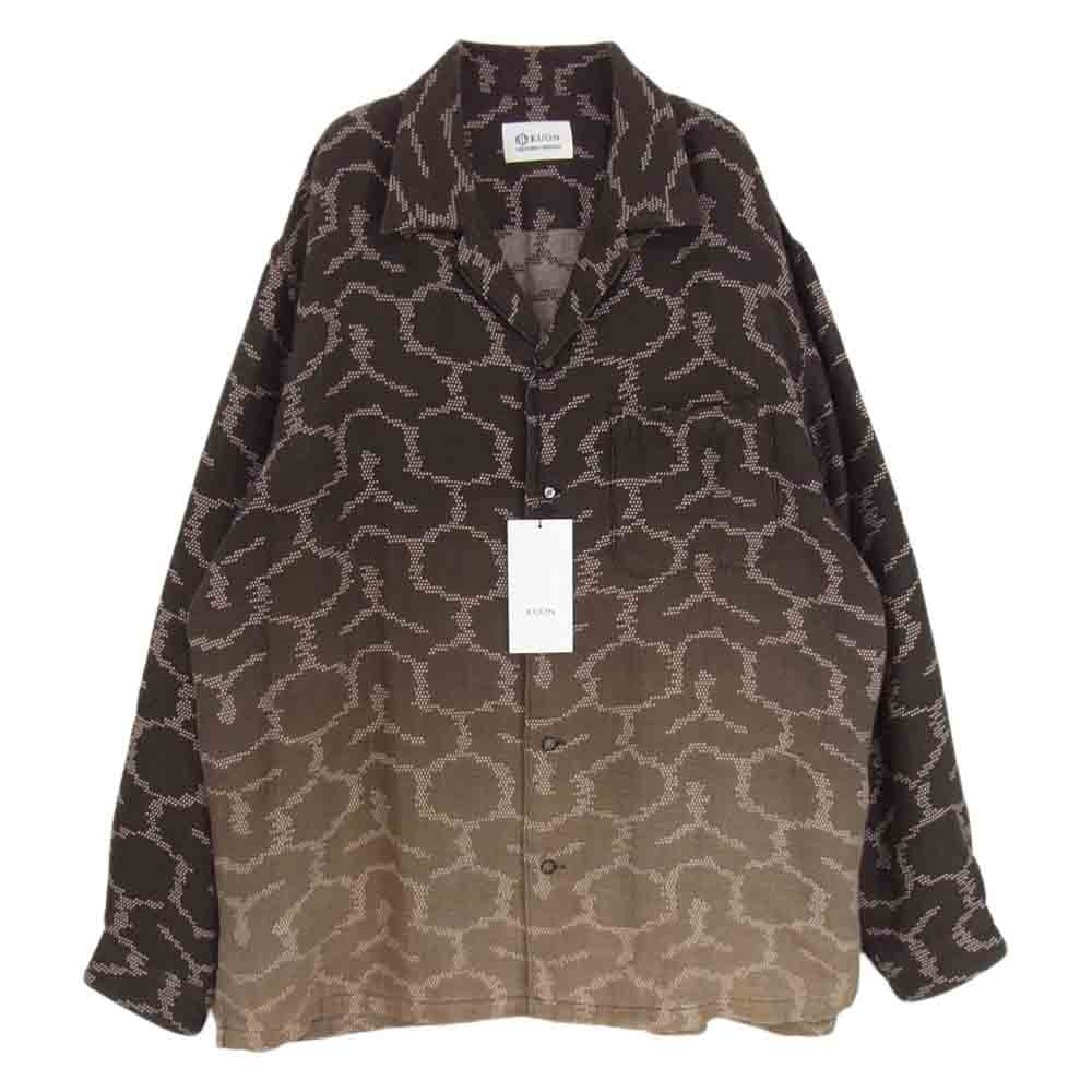 クオン 141SH061100 Open Collar Shirt -BISHAMON KIKKO オープンカラー シャツ 毘沙門亀甲 ブラウン系 L【新古品】【未使用】【中古】