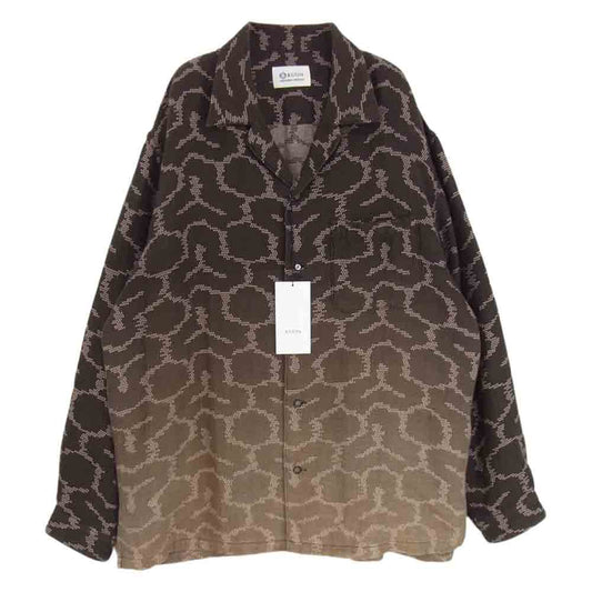 クオン 141SH061100 Open Collar Shirt -BISHAMON KIKKO オープンカラー シャツ 毘沙門亀甲 ブラウン系 L【新古品】【未使用】【中古】