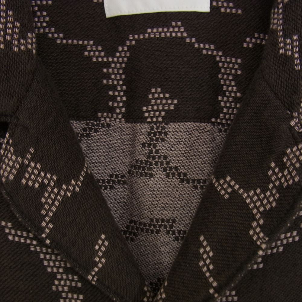 クオン 141SH061100 Open Collar Shirt -BISHAMON KIKKO オープンカラー シャツ 毘沙門亀甲 ブラウン系 L【新古品】【未使用】【中古】