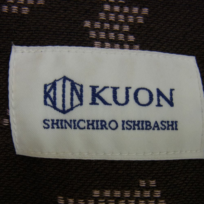 クオン 141SH061100 Open Collar Shirt -BISHAMON KIKKO オープンカラー シャツ 毘沙門亀甲 ブラウン系 L【新古品】【未使用】【中古】