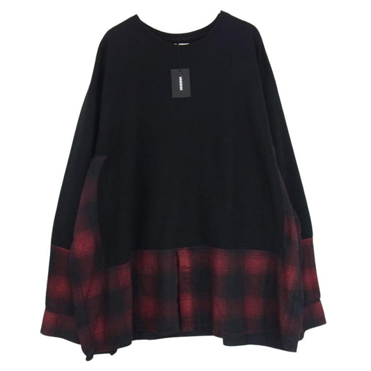 MINEDENIM マインデニム 21AW MND-21AW0P003-17-022 × OLD PARK オールドパーク Denim Shirt Crew neck デニムチェックシャツ切替 クルーネック スウェット ブラック系 3【新古品】【未使用】【中古】