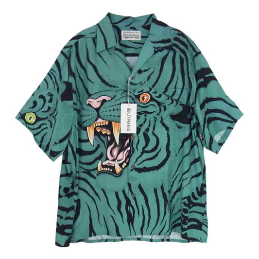 WACKO MARIA ワコマリア 22SS TIMLEHI-WM-HI26 TIM LEHI ティム リーハイ S/S HAWAIIAN SHIRT ハワイアン 虎 総柄 レーヨン アロハ 半袖 シャツ グリーン系 L【新古品】【未使用】【中古】