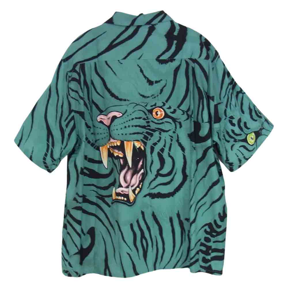 WACKO MARIA ワコマリア 22SS TIMLEHI-WM-HI26 TIM LEHI ティム リーハイ S/S HAWAIIAN SHIRT ハワイアン 虎 総柄 レーヨン アロハ 半袖 シャツ グリーン系 L【新古品】【未使用】【中古】