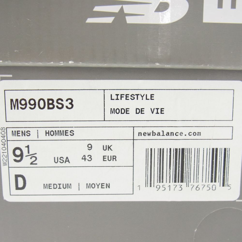 NEW BALANCE ニューバランス M990BS3 ローカット スニーカー ブラック系 グレー系 27.5cm【中古】