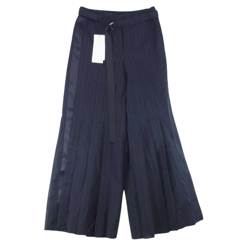 Sacai サカイ 23SS 23-06543 Pleated Pants ストライプ プリーツ サイドライン ワイド スラックスパンツ ブラック系 2【美品】【中古】