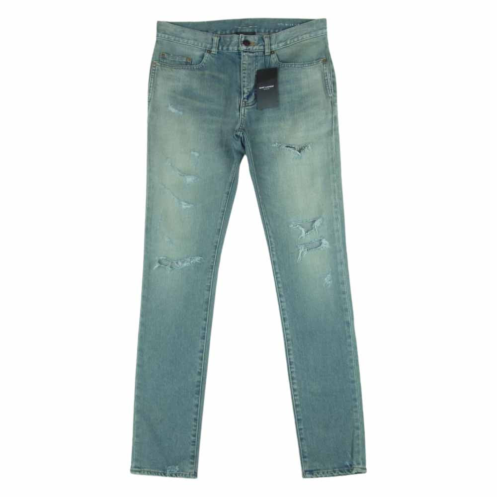 SAINT LAURENT サンローラン 17AW 476095 デストロイ加工 クラッシュ ダメージ スキニー デニム パンツ インディゴブルー系 30【美品】【中古】
