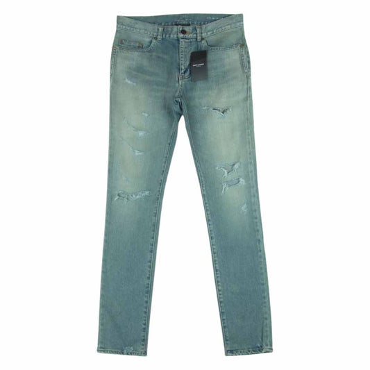 SAINT LAURENT サンローラン 17AW 476095 デストロイ加工 クラッシュ ダメージ スキニー デニム パンツ インディゴブルー系 30【美品】【中古】