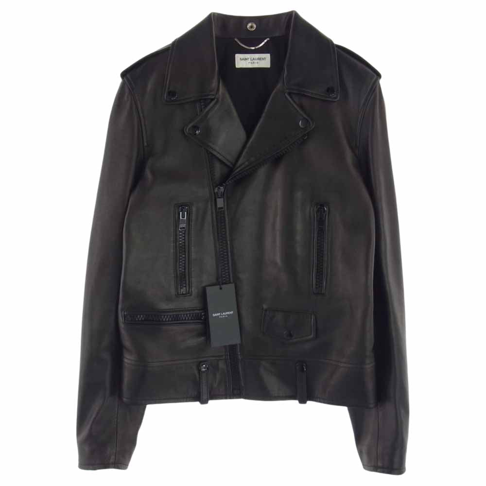 SAINT LAURENT サンローラン 397291 中綿入り ラムレザー ダブル ライダース ジャケット ブラック系 46【美品】【中古】