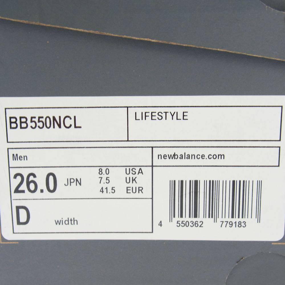 NEW BALANCE ニューバランス BB550NCL 550 White ホワイト スニーカー ホワイト系 26.0cm【新古品】【未使用】【中古】