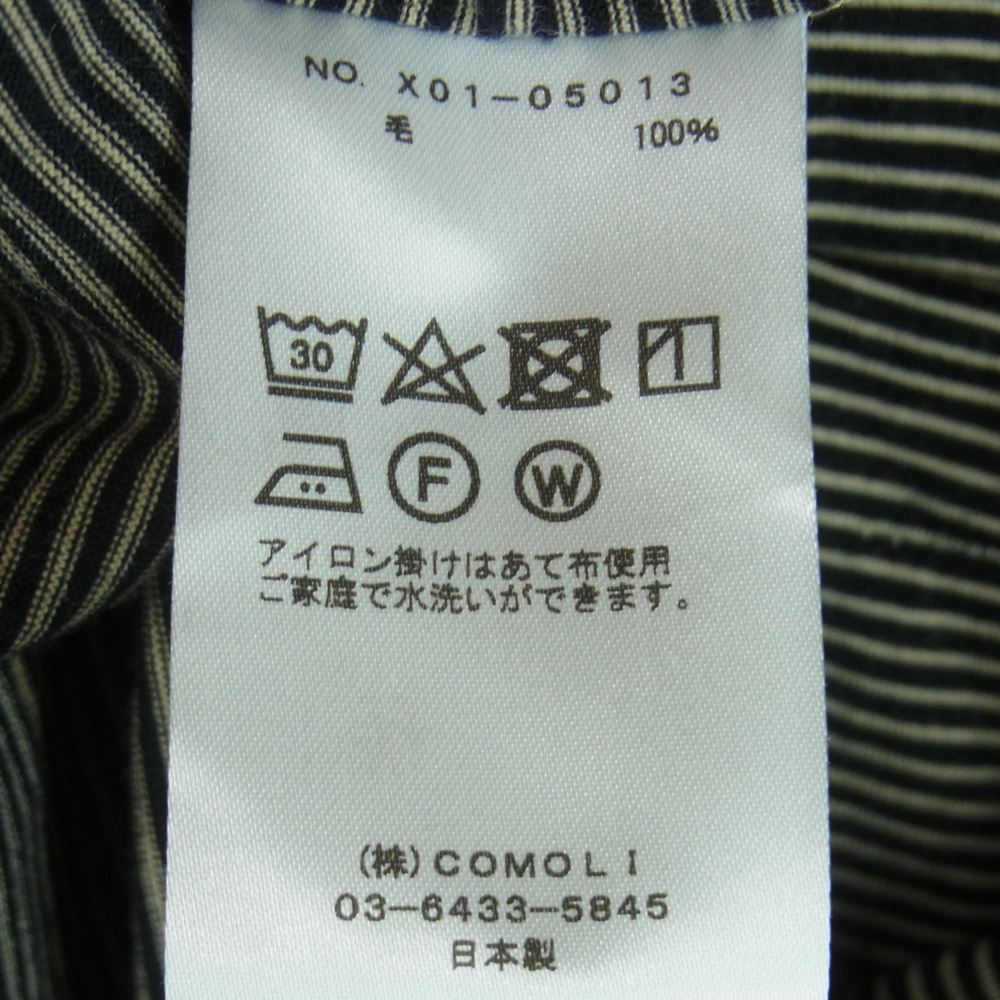 COMOLI コモリ 23SS X01-05013 サマーウール 天竺 ボーダー 半袖 Tシャツ ブラック系 オフホワイト系 2【中古】