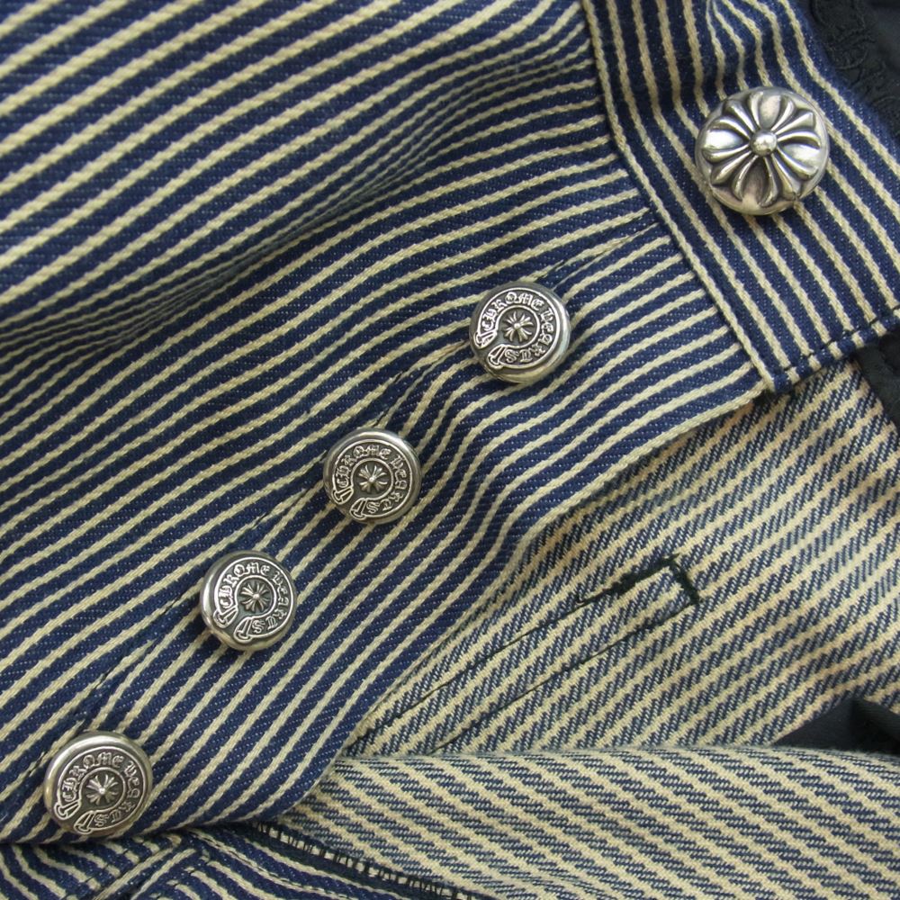 CHROME HEARTS クロムハーツ（原本無） CARPENTER CNVS カーペンター ヒッコリー ロング パンツ ネイビー系 ライトベージュ 32【中古】
