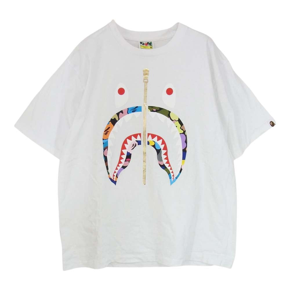 A BATHING APE アベイシングエイプ MULTI CAMO SHARK RLX TEE マルチカモ シャーク 半袖 Tシャツ ホワイト系 M【中古】