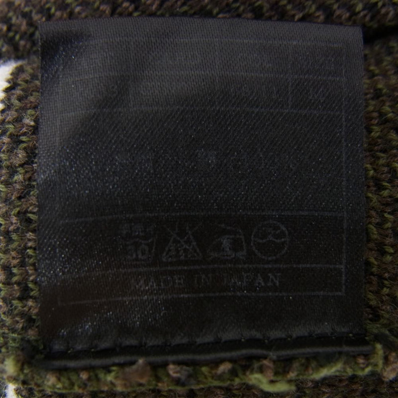 AKM エイケイエム K033 カモ柄 ボーダー ウール Vネック ニット セーター カーキ系 M【中古】