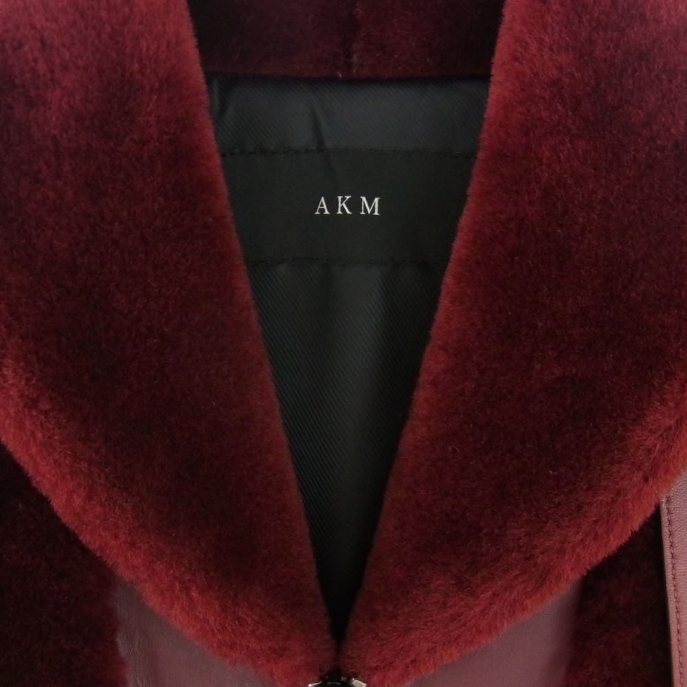 AKM エイケイエム Spanish Mouton Grizzly JK シルバー925バックル リアルムートン シープレザー グリズリー ジャケット ボルドー ワインレッド系 M【中古】
