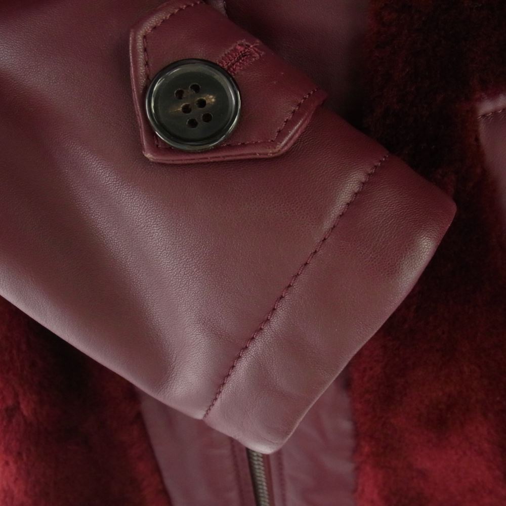 AKM エイケイエム Spanish Mouton Grizzly JK シルバー925バックル リアルムートン シープレザー グリズリー ジャケット ボルドー ワインレッド系 M【中古】