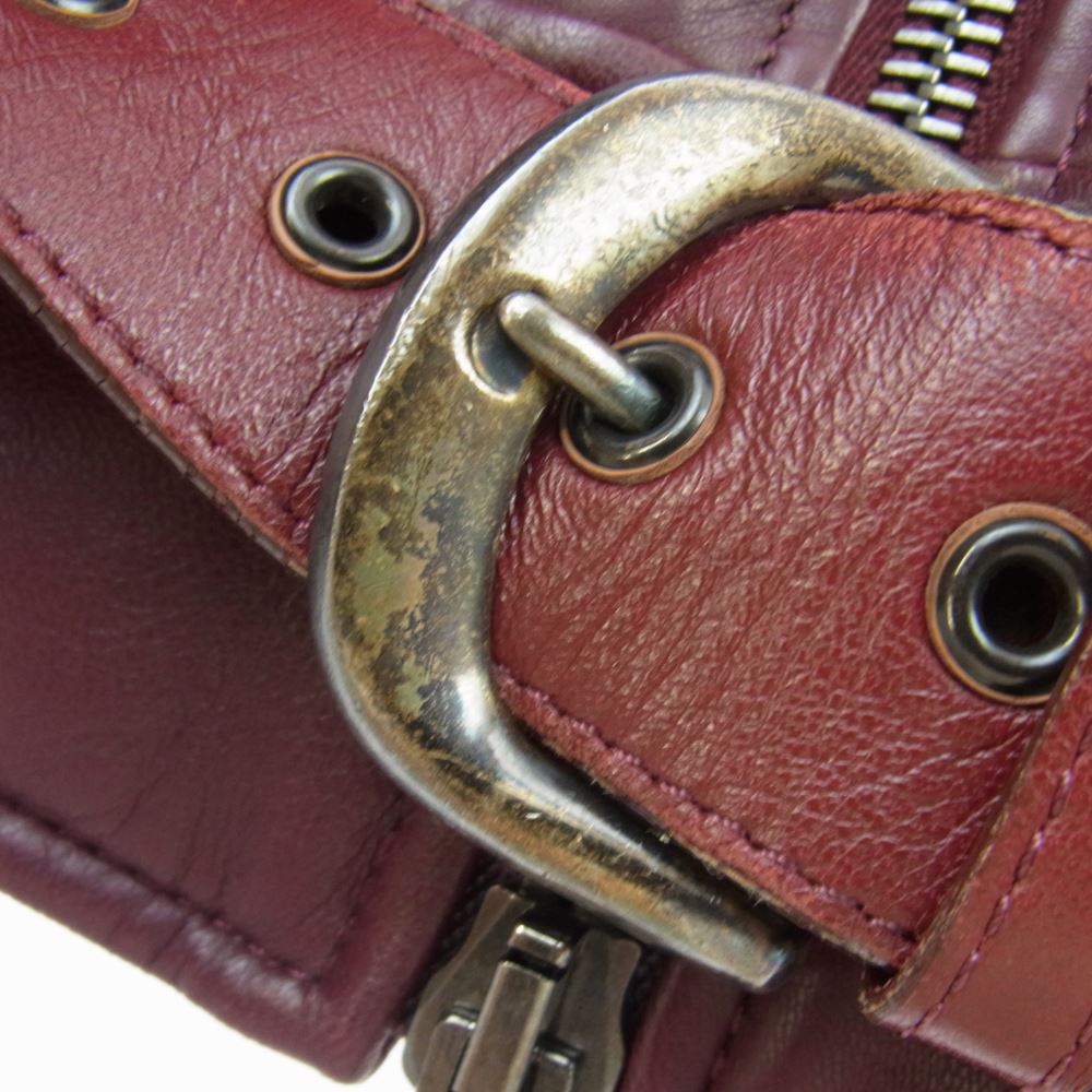 AKM エイケイエム Spanish Mouton Grizzly JK シルバー925バックル リアルムートン シープレザー グリズリー ジャケット ボルドー ワインレッド系 M【中古】