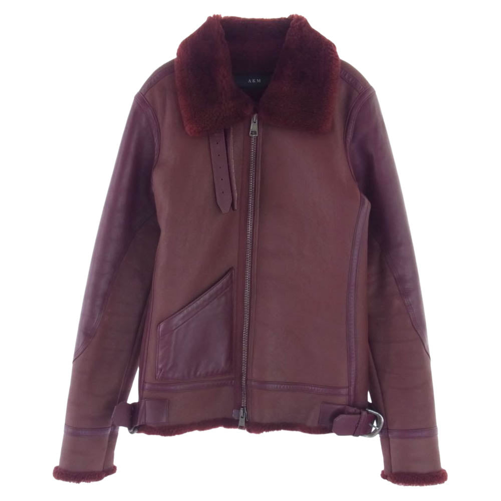 AKM エイケイエム B280 RIBA LAMB B-3 Spanish Mouton シルバー925バックル リアルムートン カーフレザー切替 フライトジャケット ボルドー ボルドー系 M【中古】