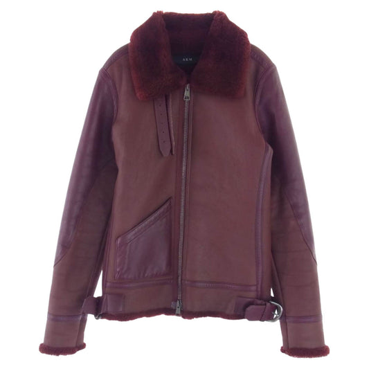 AKM エイケイエム B280 RIBA LAMB B-3 Spanish Mouton シルバー925バックル リアルムートン カーフレザー切替 フライトジャケット ボルドー ボルドー系 M【中古】