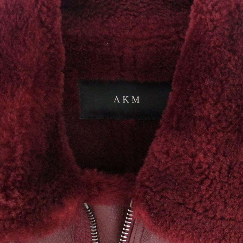 AKM エイケイエム B280 RIBA LAMB B-3 Spanish Mouton シルバー925バックル リアルムートン カーフレザー切替 フライトジャケット ボルドー ボルドー系 M【中古】