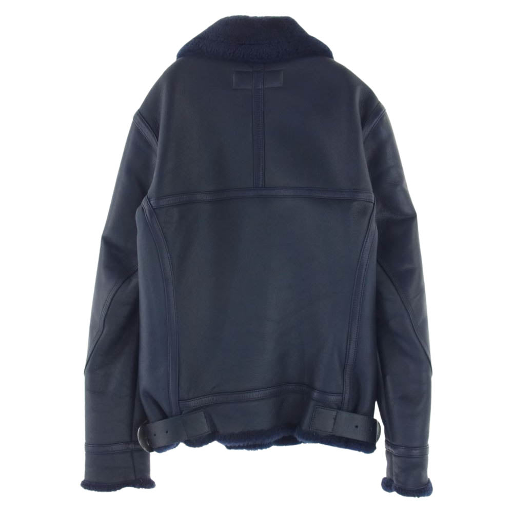 AKM エイケイエム B071 RIBA LAMB B-3 Spanish Mouton シルバー925バックル リアルムートン カーフレザー切替 フライトジャケット ネイビー ネイビー系 S【中古】