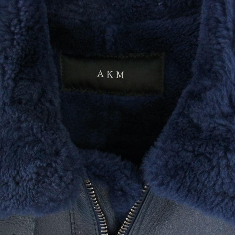 AKM エイケイエム B071 RIBA LAMB B-3 Spanish Mouton シルバー925バックル リアルムートン カーフレザー切替 フライトジャケット ネイビー ネイビー系 S【中古】